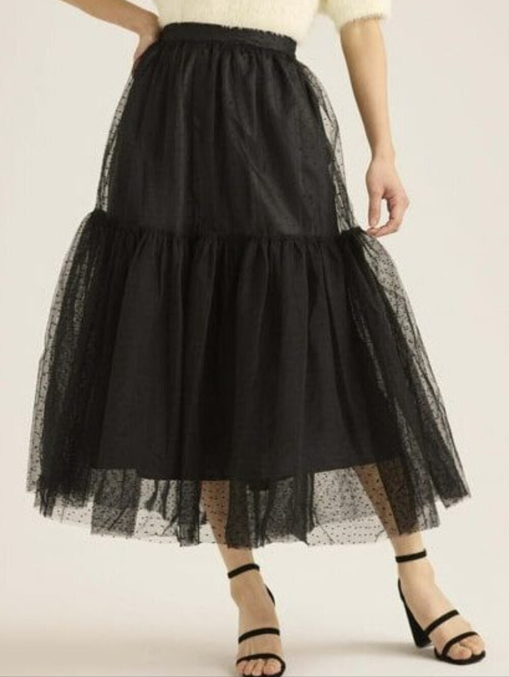 Scoop NYC | Black Tulle Layered Tiered Maxi Skirt Size Large (12-14)